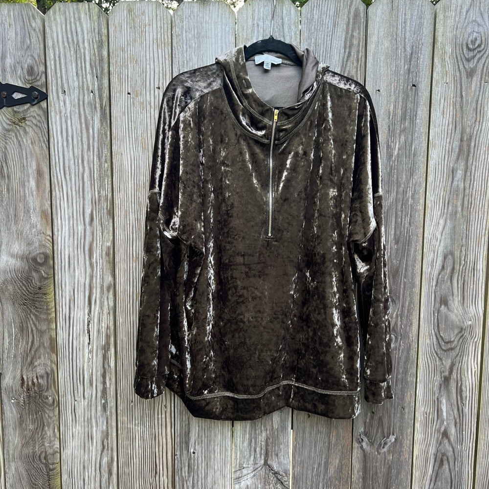 LUUSKE Crushed Velvet 1/2 zip Bronze Hoodie Women’s 3X